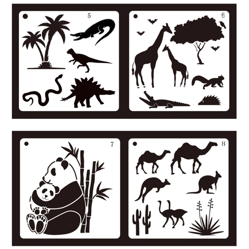 동물 그림 스텐실 팬더 말 디노신 코끼리 염소 사자 펭귄 그림 스텐실 드로잉 템플릿, 16 개