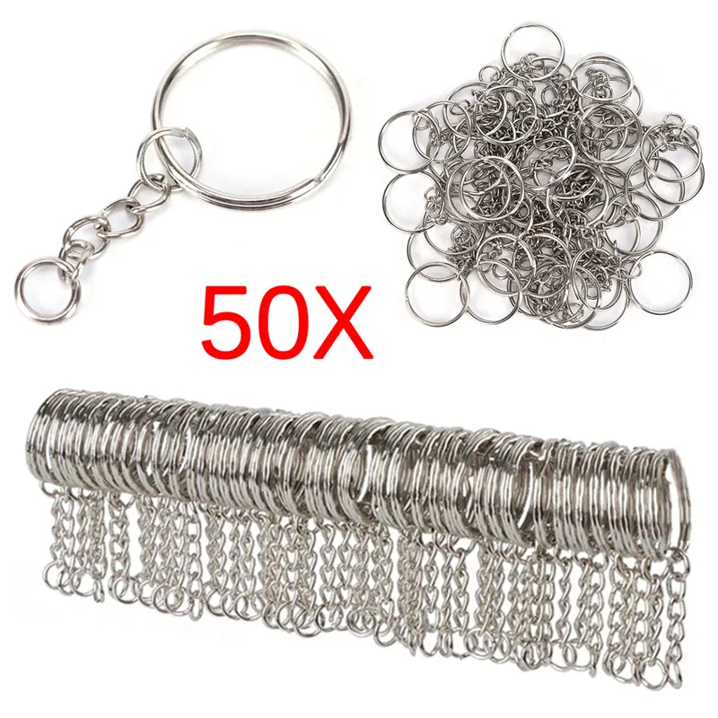 

50PCS 25mm Polished Silver Keyring Keychain Split Ring Short Chain Key Rings DIY