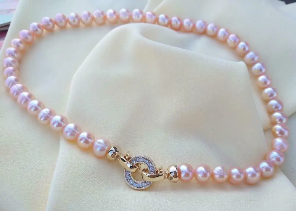 Elegant 9-10mm South Sea Gold Pink Pearl Necklace 18inch Free Shipping At Party