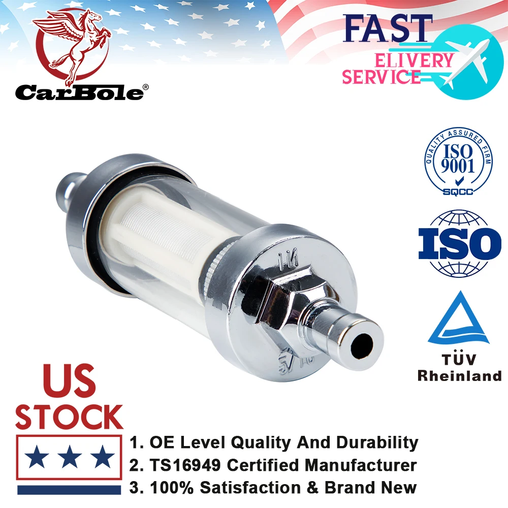 Carbole-filtro de combustible Universal para gasolina y diésel, accesorio de vidrio cromado de 5/16 pulgadas, reutilizable en línea