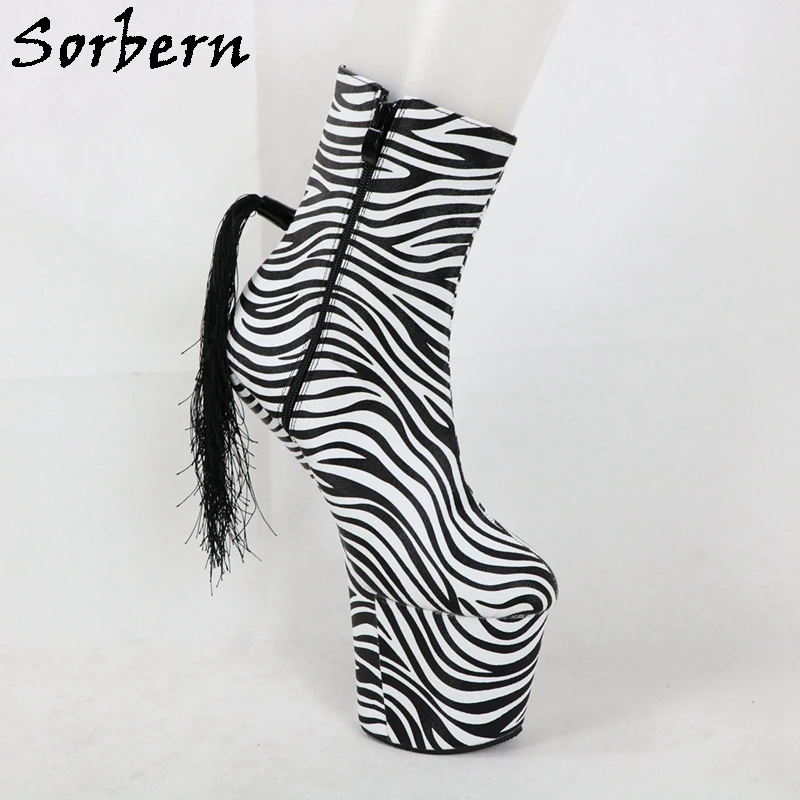 Sorbern Bdsm Zabra Hoof Hakken Heelless Laarzen Met Staart Cosplay Koningin Hoge Hakken Booties Dress-Up Grote Maat unisex Schoenen Vrouwen