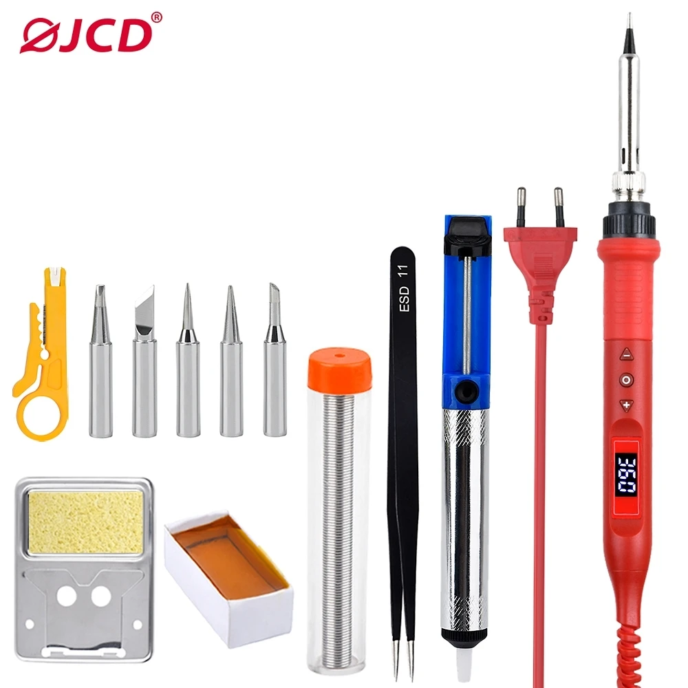 JCD 908U Soldering Iron Kit LCD Lighting Multi-function Button Adjustable Temperature Soldering Station Welding Iron 80W 220V