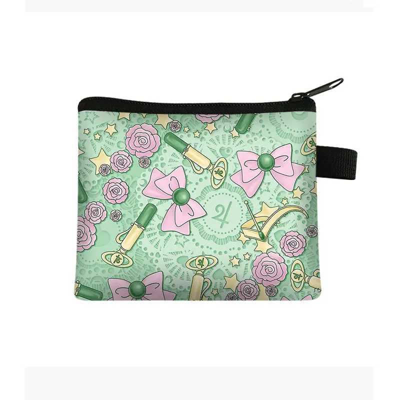 Mini cartera con estampado fresco para niños y mujeres, bolsa de almacenamiento portátil para tarjetas, monedero, de mano, de poliéster