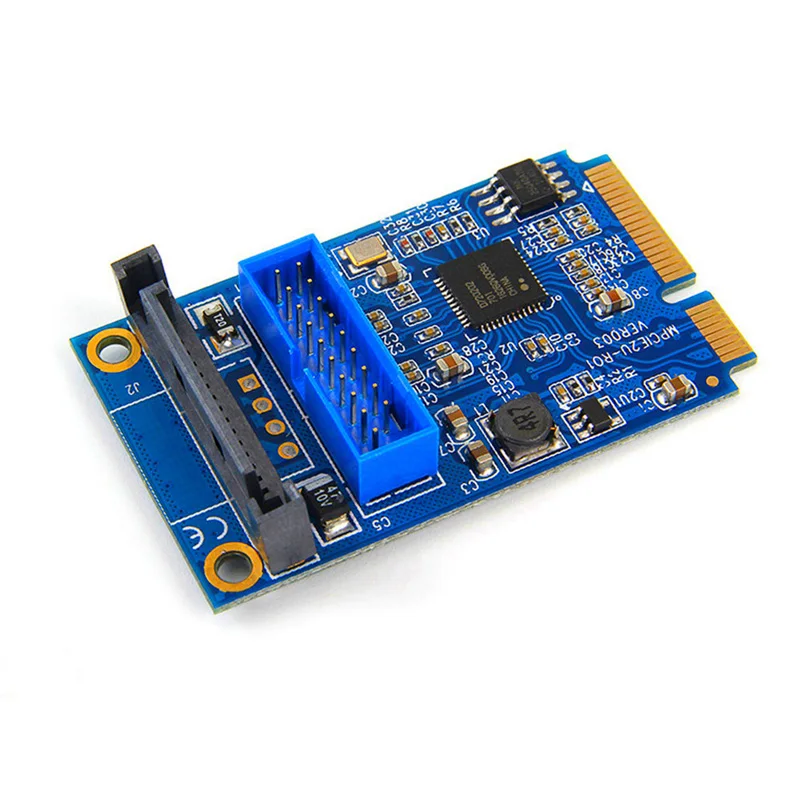 MINI PCIE USB 3.0 19-pin การ์ด Riser อะแดปเตอร์ SATA Power Mini PCI Express ถึง Dual PORTS แผงด้านหน้า USB ซ็อกเก็ต Raiser