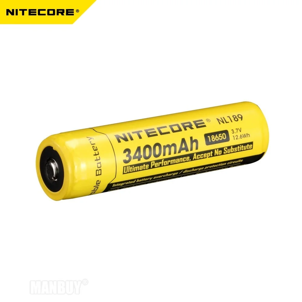 100% Original Nitecore NL189/NL1834 18650 3400mah 3.7V Li-ion Protected Battery with Button Top for All Type Flashlights 1 Piece