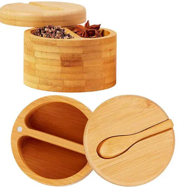 

Kitchen utensils, bamboo split grid seasoning pot, salt shaker, with spoon