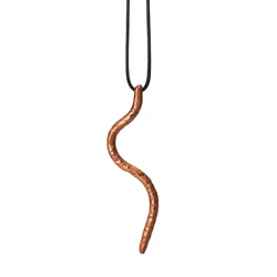 Hand Hammered Pure Copper Solid Pendant Snake Shape Sweater Necklace Size Adjustable Metal Puck Style Unisex For Men Women