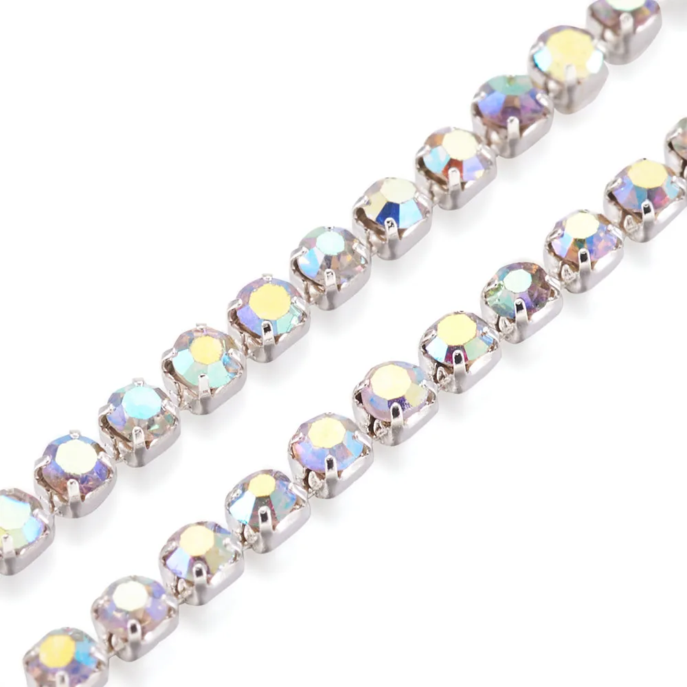 ,about 10yards/roll Brass Rhinestone Strass Chains Crystal AB Color Cup Chains 2mm for jewelry making bracelet necklace