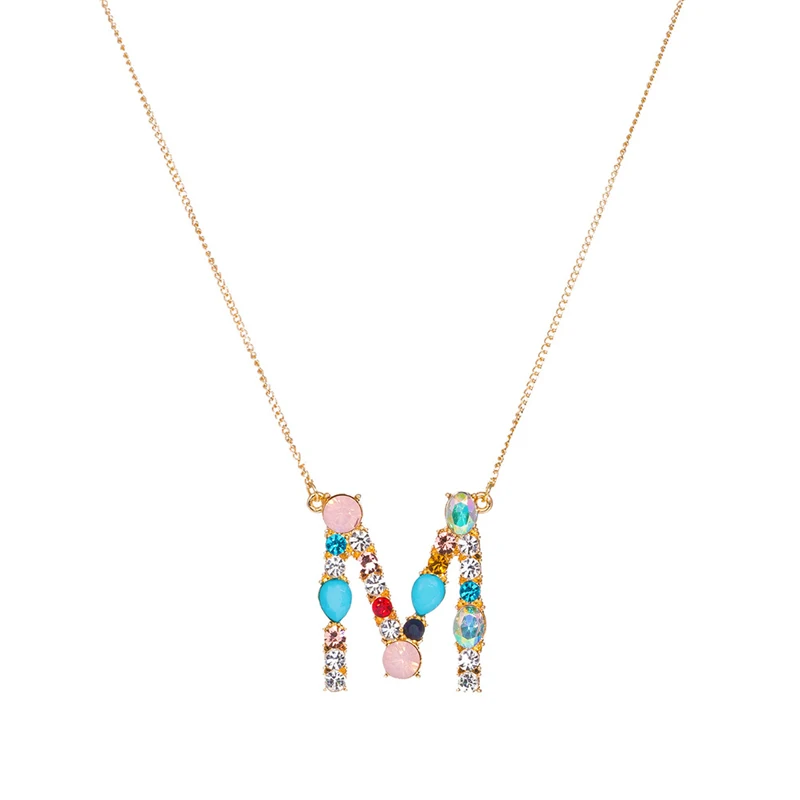 Fashion Charm Multicolor Initial 26 Alphabet Gold/Silver Color Necklace Micro Pave Zircon  Letter Necklaces Couple Name