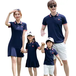 Family clothes polo t shirt matching clothes mother daughter dresses dad son family look cherry dark blue girls dress women