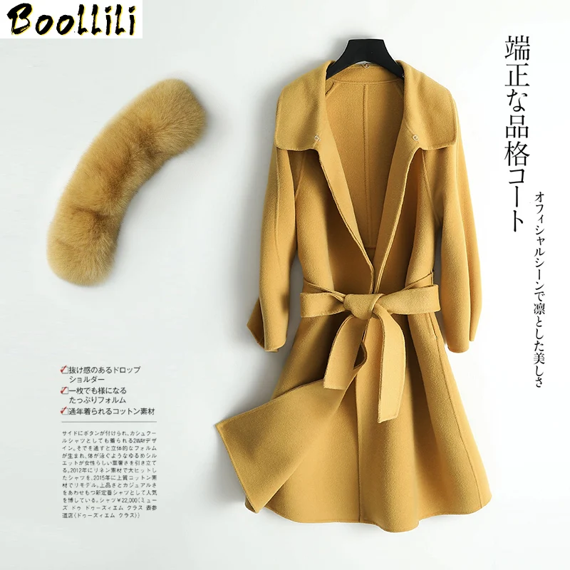 

Winter Coat Boollili Women Real Fox Fur Collar 100% Wool Coat Female Jacket Double Side Woolen Coats Korean Windbreaker