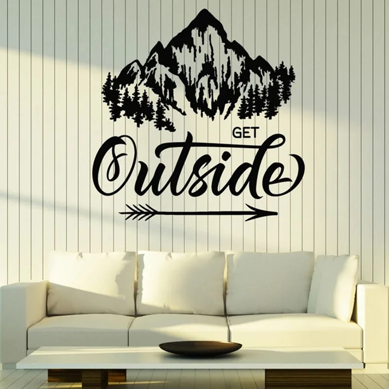 Get Outside Wall Decal Inspiration Phrase Nature Landscape Mountain Mural Vinyl Stickers Bedroom Living Room Home Decor Art E030