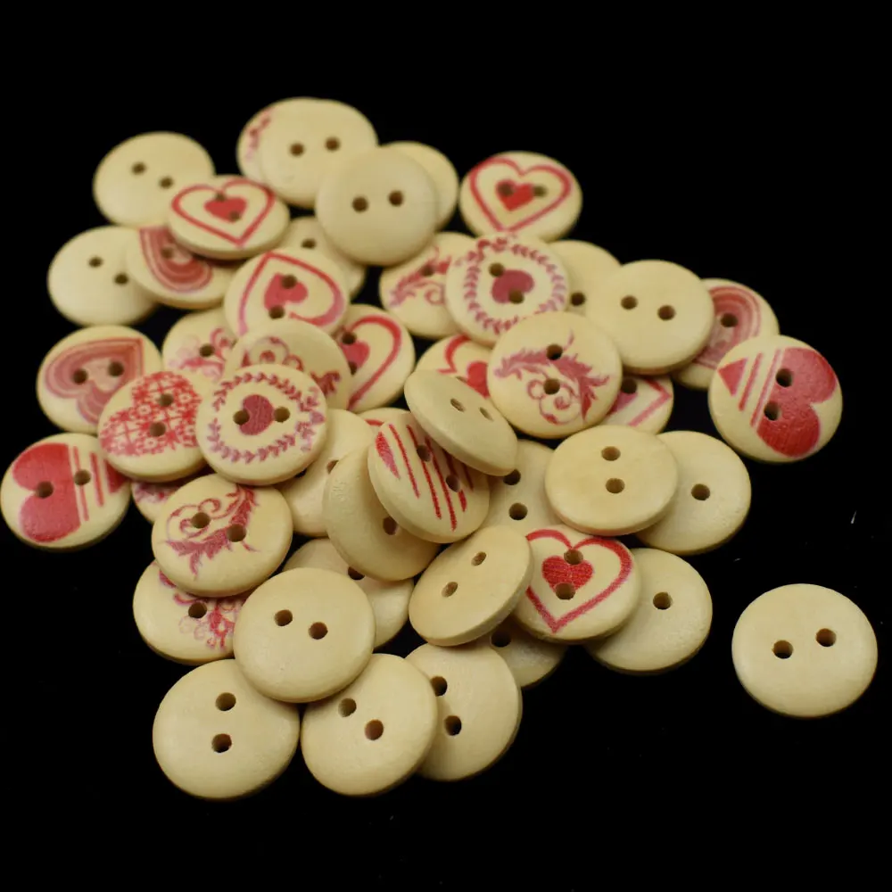 100PCS 15/20MM Herz Cartoon Holz Tasten für Nähen Scrapbooking Kleidung Headwear Handgemachte Handwerk Home Decor Zubehör DIY