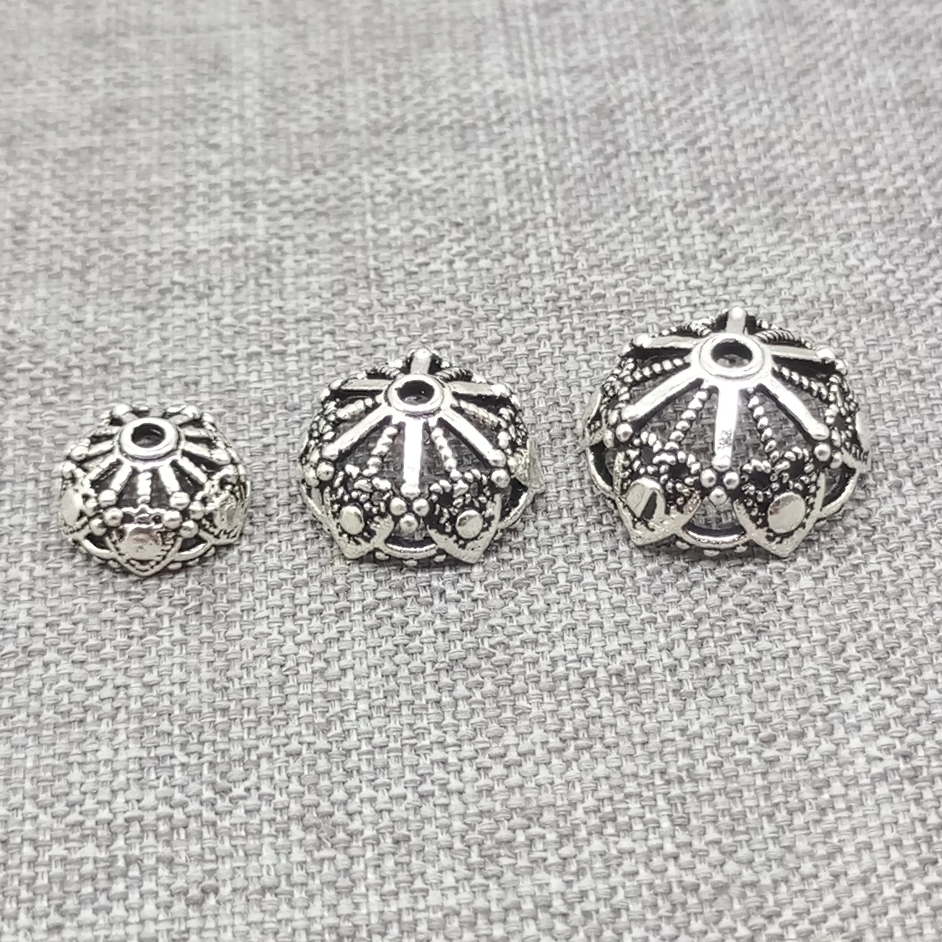 925 Sterling Silver Oxidized Flower Bead Caps Heart Type 8mm 10mm 12mm 16mm