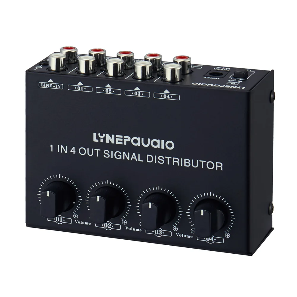 1 input 4 output pre-stage stereo signal amplifier splitter comparator output independent volume adjustment without loss