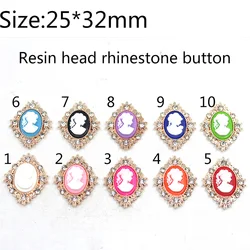 Cameo Sewing Flatback Rhinestones Embellish DIY Hair Embellish, Artificial Button, Shiny Wedding Accessories, 25*32mm, 10Pcs Lot