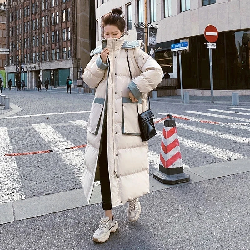 2021 yeni kış kadın uzun aşağı ceket kapitone ceket kore boy ceket kadınlar diz üzerinde uzun yastıklı ceket Vintage aşağı Parkas