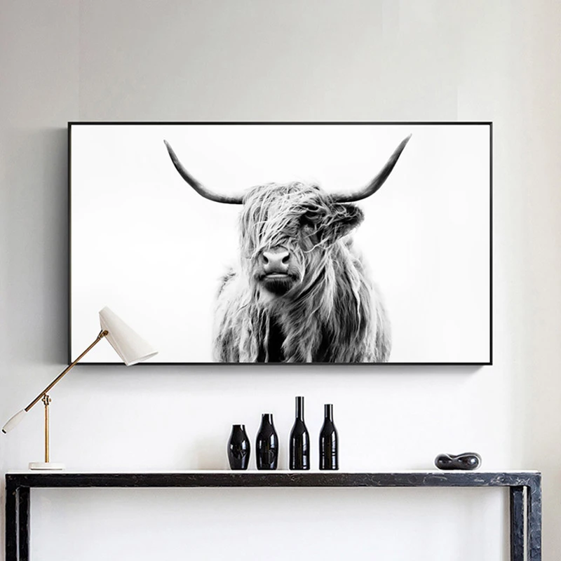 

Nordic Wall Art Freedom Highland Cow Print and Poster Canvas Art Paintings for Living Room Decor Christmas Yak Wall Decoration