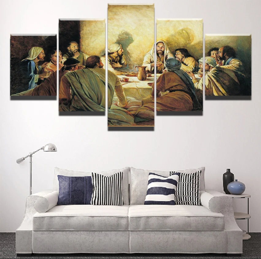 Wall Art Canvas Painting Frame Home Decor Poster 5 Pieces Jesus Abstract Paintings Last Supper Pictures Modern HD Printed