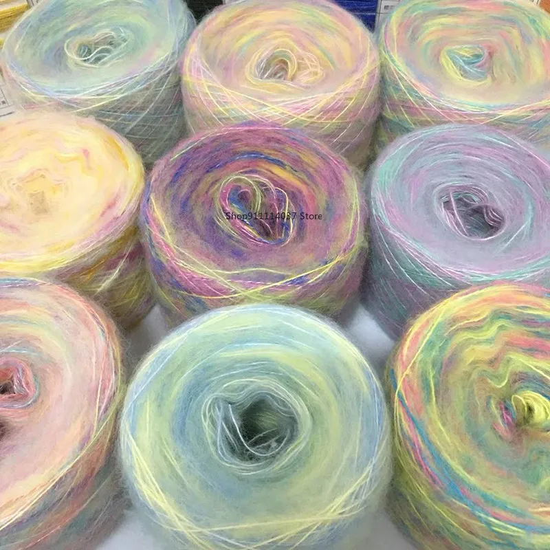 200g Segment barwione przędzy moherowej Rainbow Puffy przędzy DIY ręcznie sweter z dzianiny szal szydełka przyjazne dla skóry dziecko wełna nić