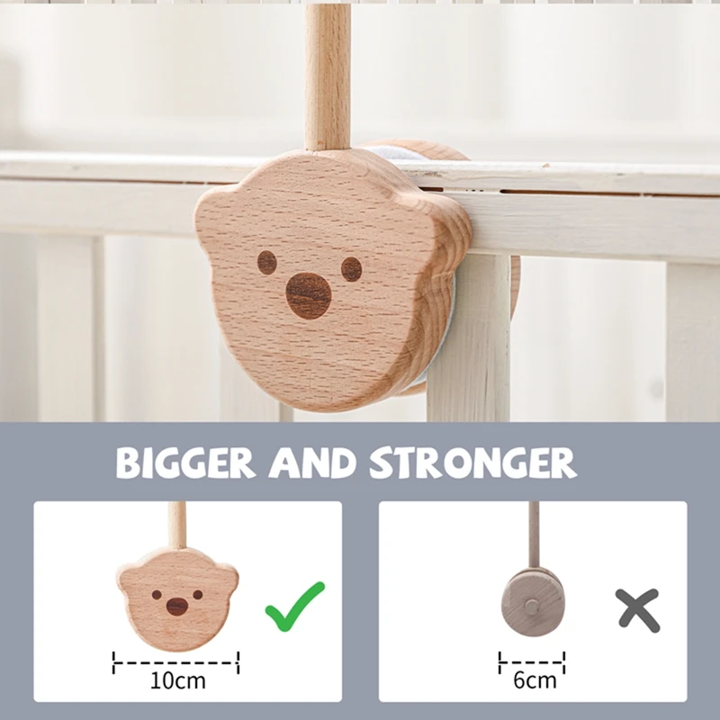 Support de cloche de lit en bois pour bébé, 1 ensemble, ours de dessin animé, hochets suspendus mobiles, cintre de jouet, berceau de bébé, support de bras Mobile