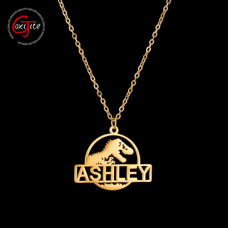 Goxijite Stainless Steel Custom Name Necklace For Women Personalized Hollow Dinosaur Avatar Choker Necklaces Trendy Gift