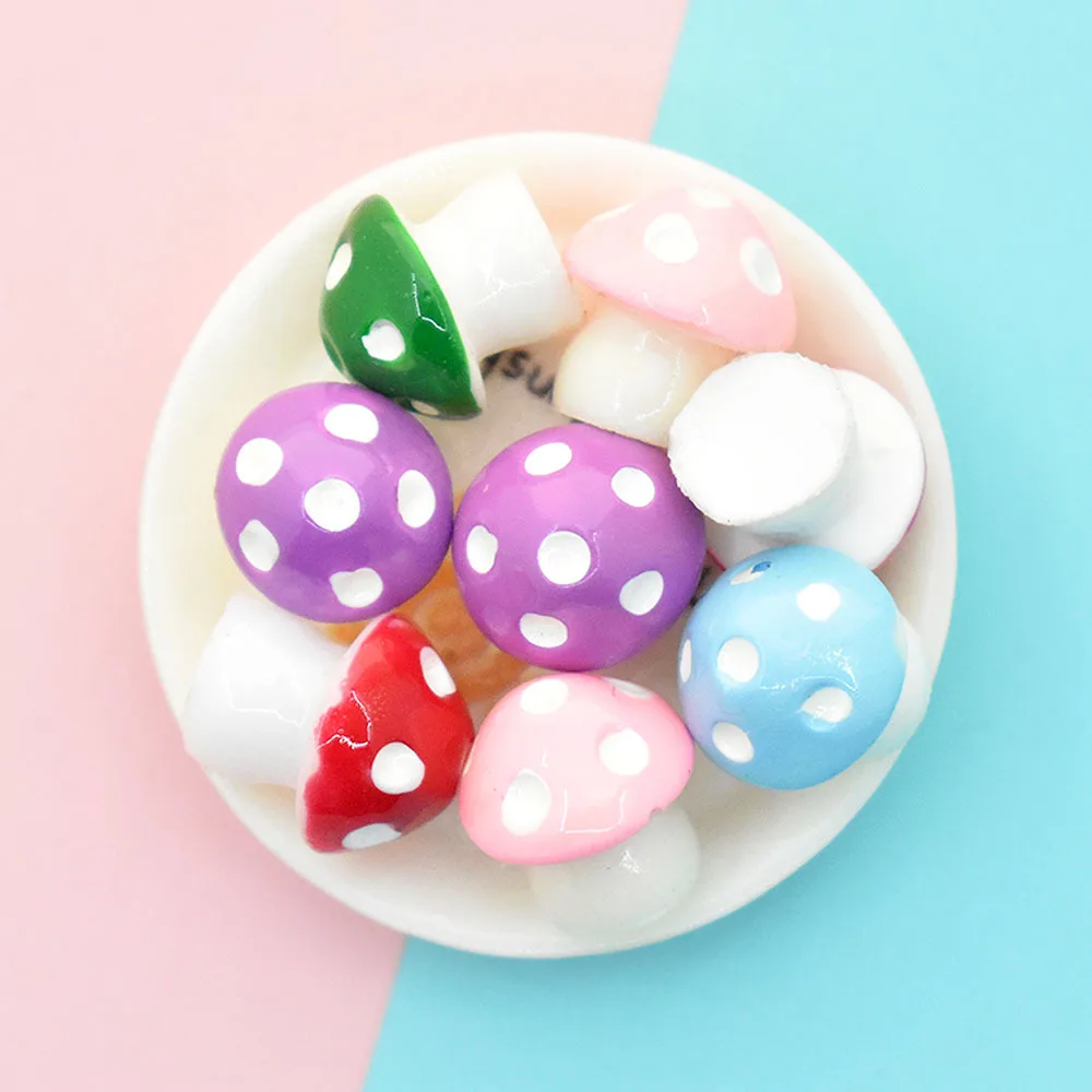 Colorful 3D Polka Dots Mushroom Food Shape Resin Cabochons 100pcs Ornament Accessory Cute Beading Charms Material Cameo 12mm