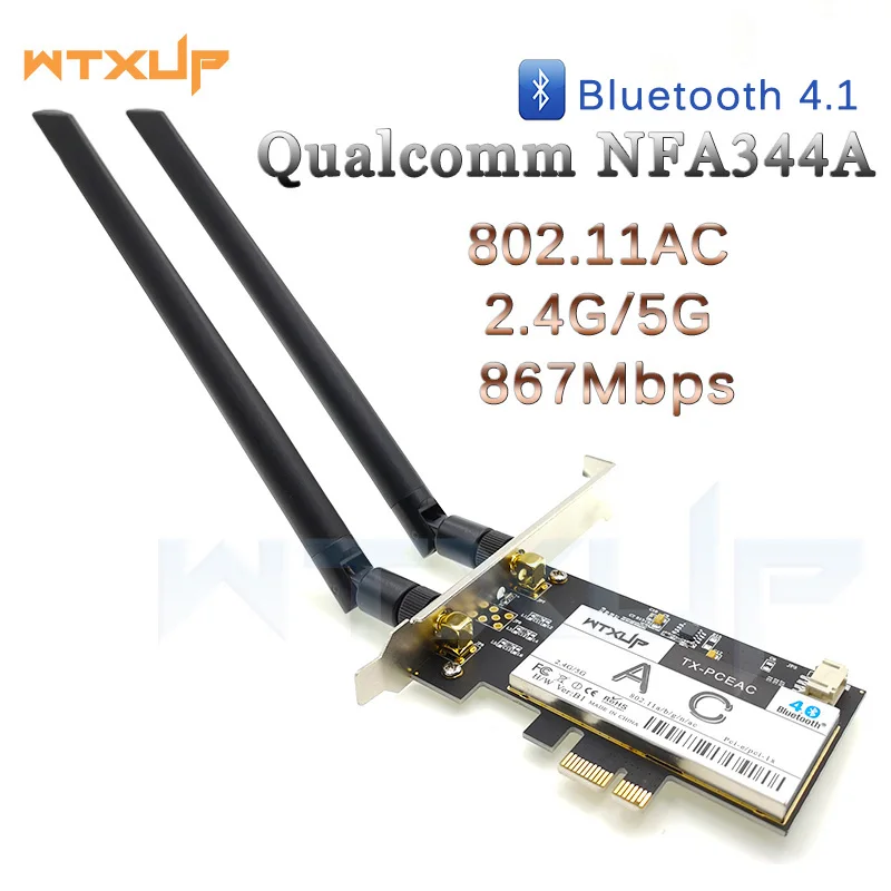 867Mbps QCNFA344A NFA344 PCIE Wireless DESKTOP network Card 802.11AC pci-e wifi adapter BLUETOOTH 4.1 8DBI x 2