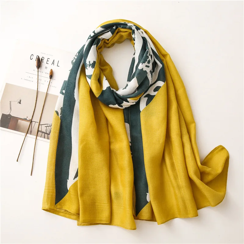 

Golden Years Temperament Scarf Female Autumn and Winter Wild Yellow Graffiti Stitching Long Scarf Shawl Dual-use