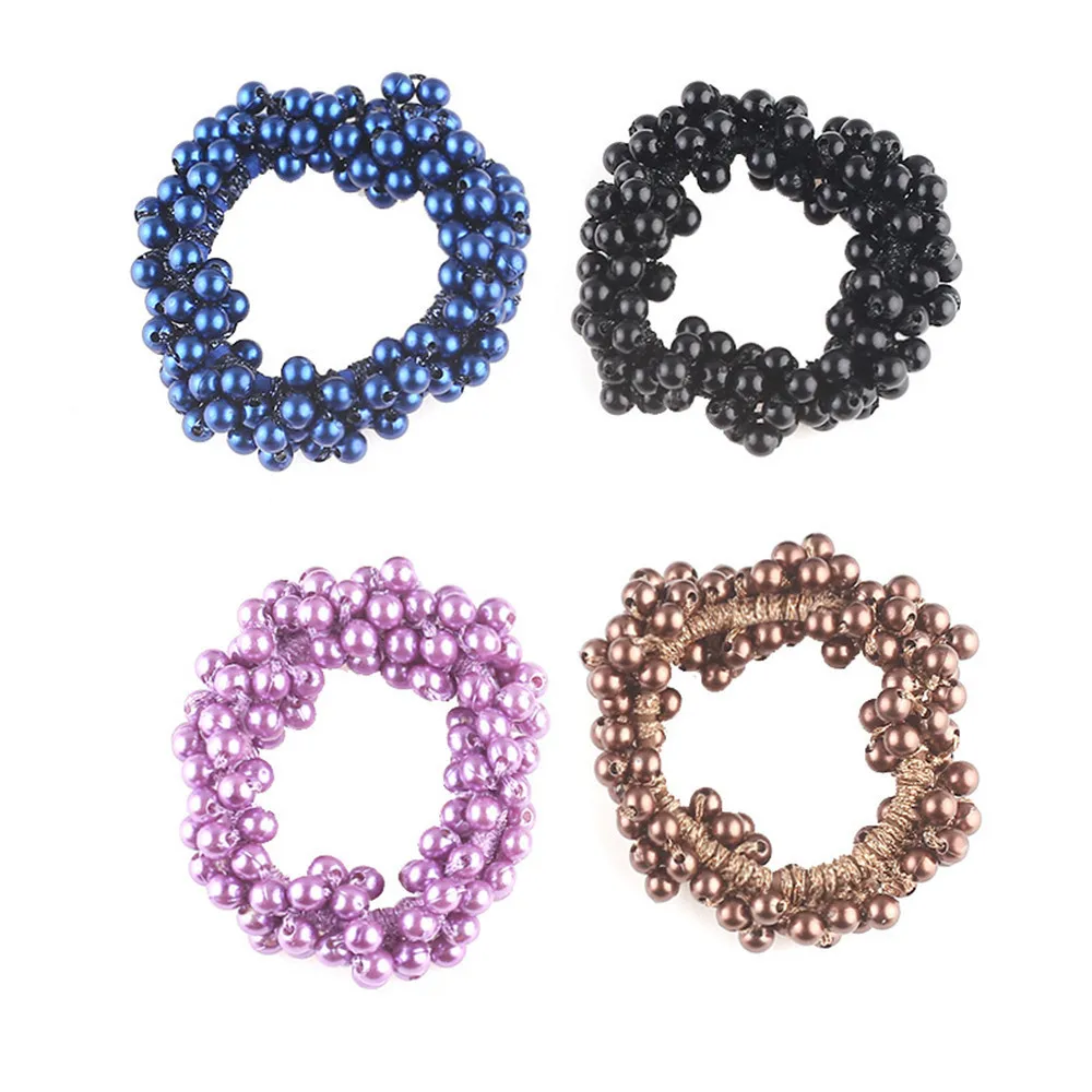 6 colori Donna Elegante Perla Elastici per capelli Perline Ragazze Scrunchies Elastici Porta coda di cavallo Accessori per capelli Fascia elastica