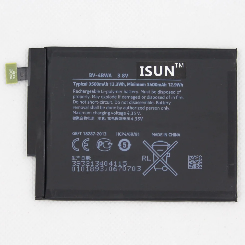 

ISUNOO 10pcs/lot 3400mAh / BV-4BWA / BV 4BWA Replacement Li-Polymer Battery For Nokia Lumia 1320 Batterie Bateria Batterij