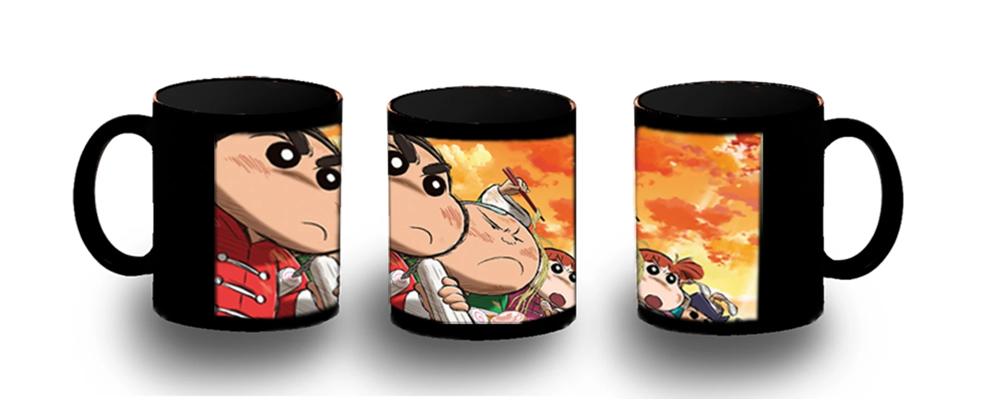 MERCHANDMANIA full black cup SHINCHAN movie KUNFU KARATE personalized cafe washable dishwasher ceramic