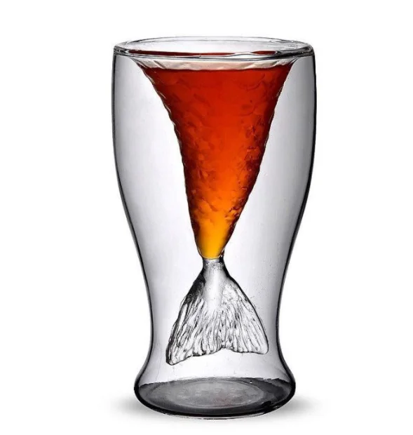 1 piece 80ml Mermaid Fish Tail Wine Glass Double Layer Beer Whiskey Cocktail Mug Cup