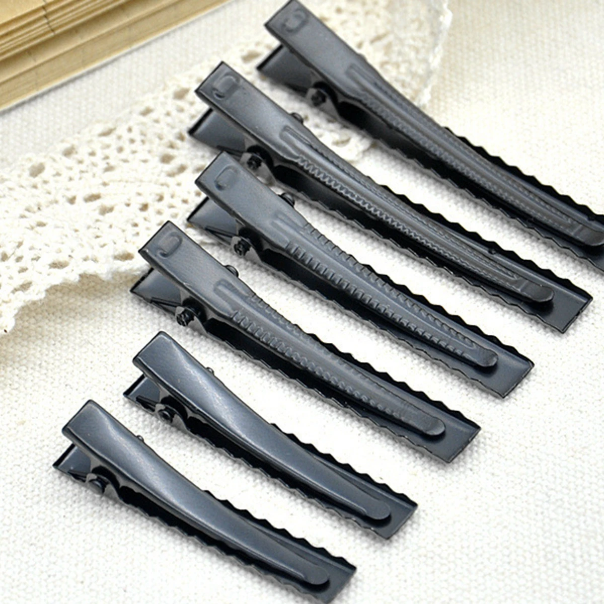 50 Matt Black Metal Pinch Alligator Hair Clips 40mm with Teeth Bows