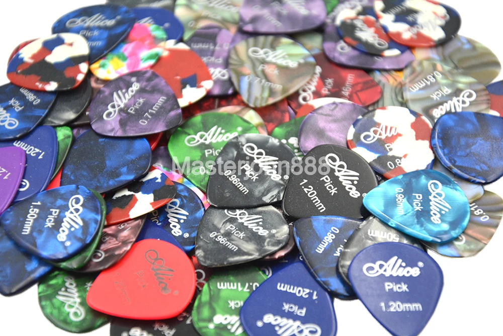 Lots of 100pcs Alice Small Sector 0.46-1.50mm Colorful Pearl Celluloid Electric/Acoustic Guitar Picks