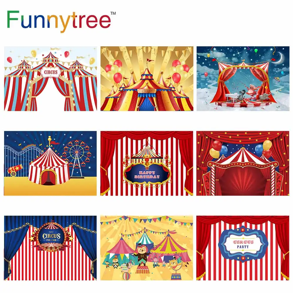 Funnytree Circus Birthday Tent 1st Party Baby Shower Background Balloons Stars Curtain Gold Banner Photophone Props Backdrop