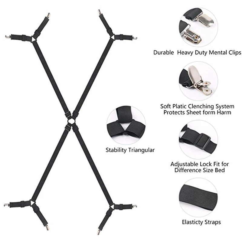 Adjustable Bed Fitted Sheet Straps Suspenders Grippers Home Textiles Organize Gadgets Crisscross Fastener Mattress Cover Clips