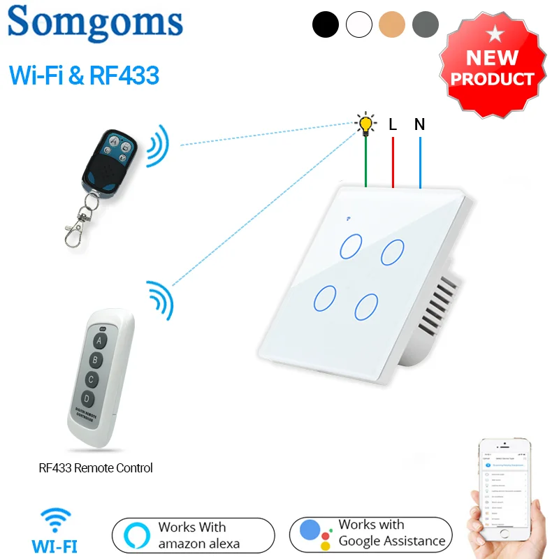 

WiFi Smart Light Touch Switch RF433 Smart Life/Tuya App EU/UK Wireless Remote Control 2/3 Way,Work with Alexa Google Home