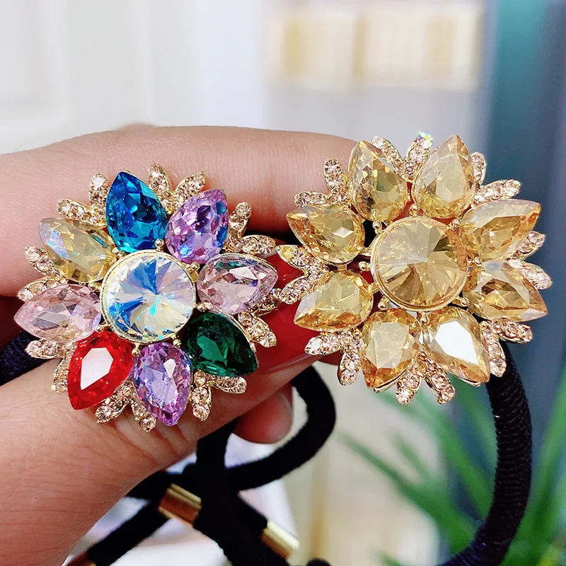 Crystal Rhinestone Flower Elastic Hair Bands for Women Designer Luxury Jewelry Girls Hairbands Headpiece Hair Accessories Gifts