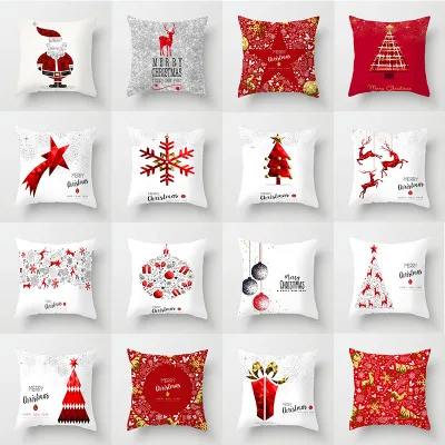 

100PCS Creative Pillowcase Red & White Christmas party Polyester Throw Pillow Case Square Geometric Art Cushion Decoration