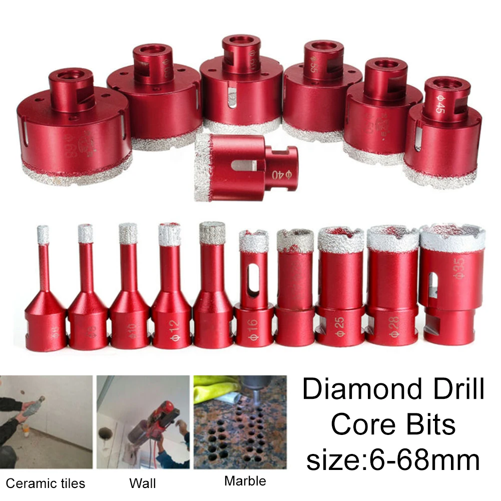 M14 Thread 6-68mm Vacuum Brazed Diamond Core Drill Bits Marble Ceramic Porcelain Tile Glass Hole Saw Concrete Reaming Drill Bit