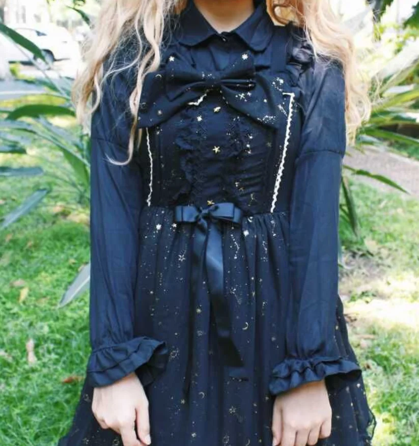 Japanse Zoete Lolita Band Jurk Vintage Hoge Taille Leuke Printing Star Victoriaanse Jurk Kawaii Meisje Gothic Lolita Cos Loli