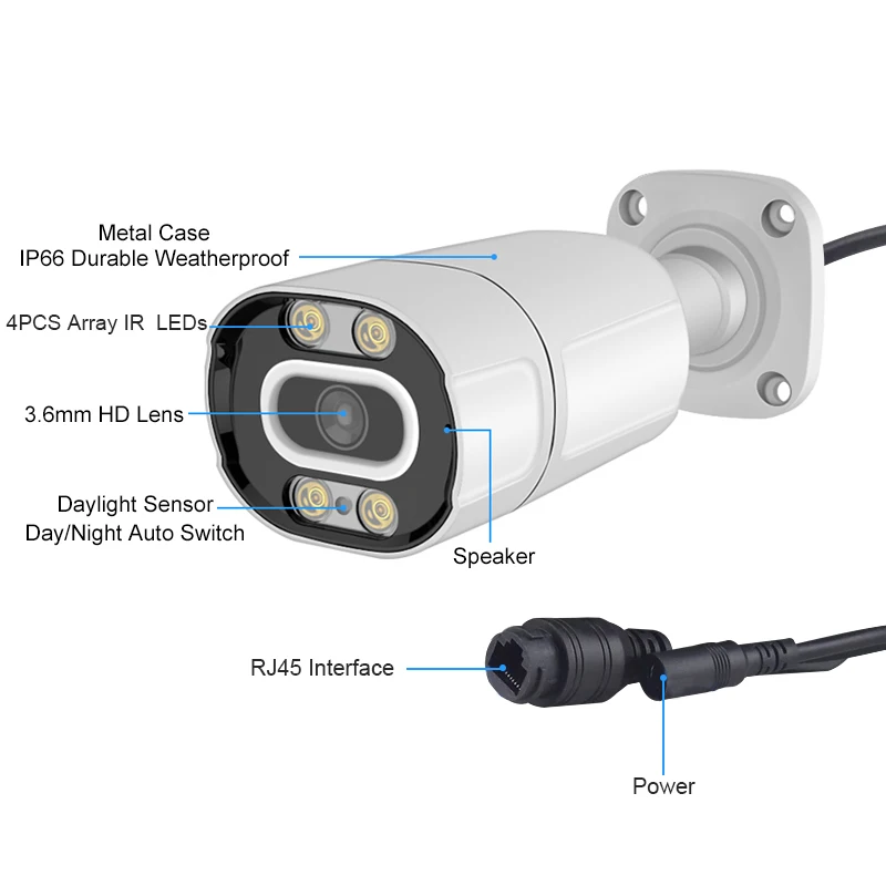 Smar-cámara de seguridad CCTV impermeable para exteriores, videocámara IP de visión nocturna de 48V, POE opcional, H.265, 20FPS, 2MP, lente ancha de