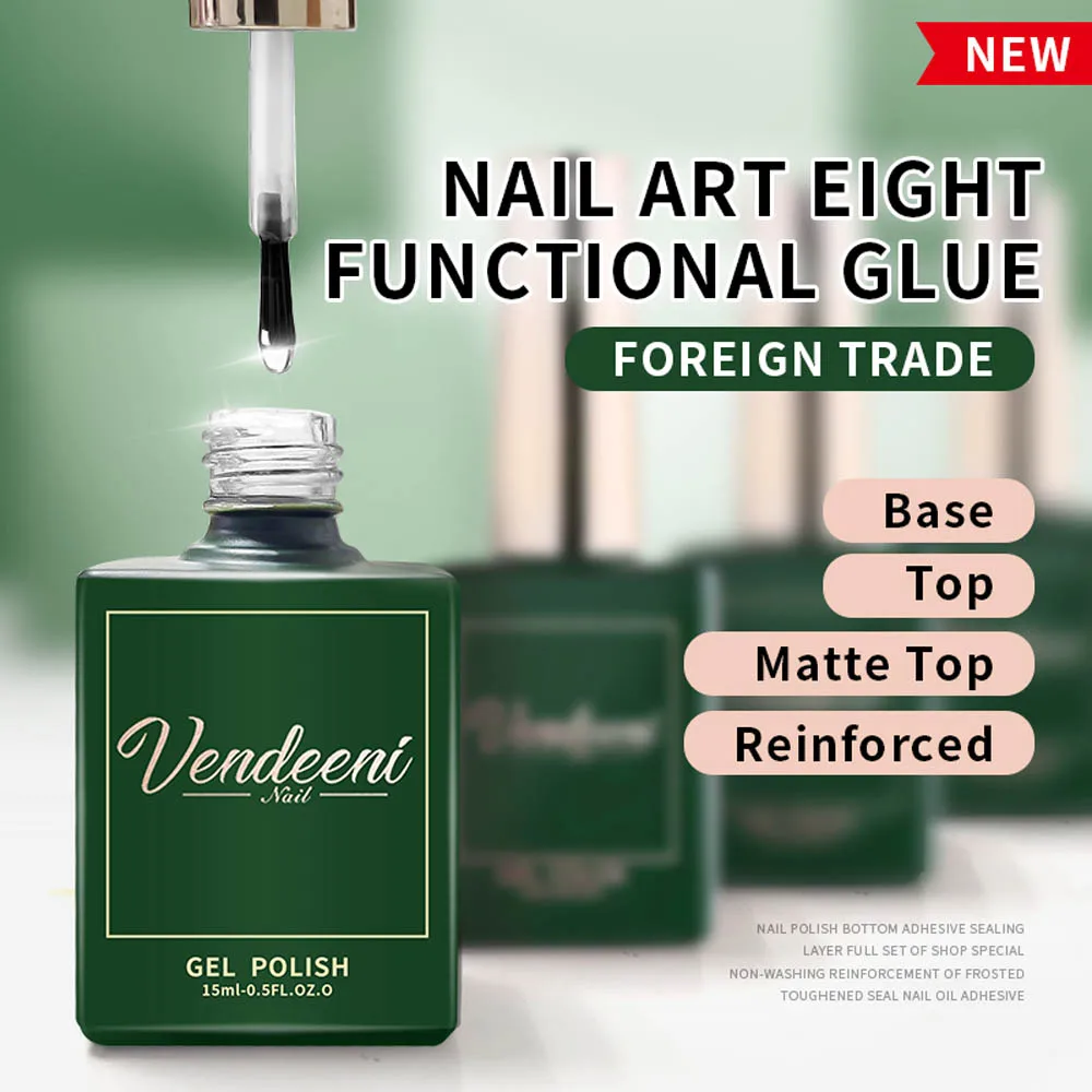Vendeeni 15ml UV-Nagelkunst-Funktionsgel Nagellack Top Base Coat Matt Diamant Top Coat Verstärktes Gel Blossom Gel Folien-Gel – Detail 1