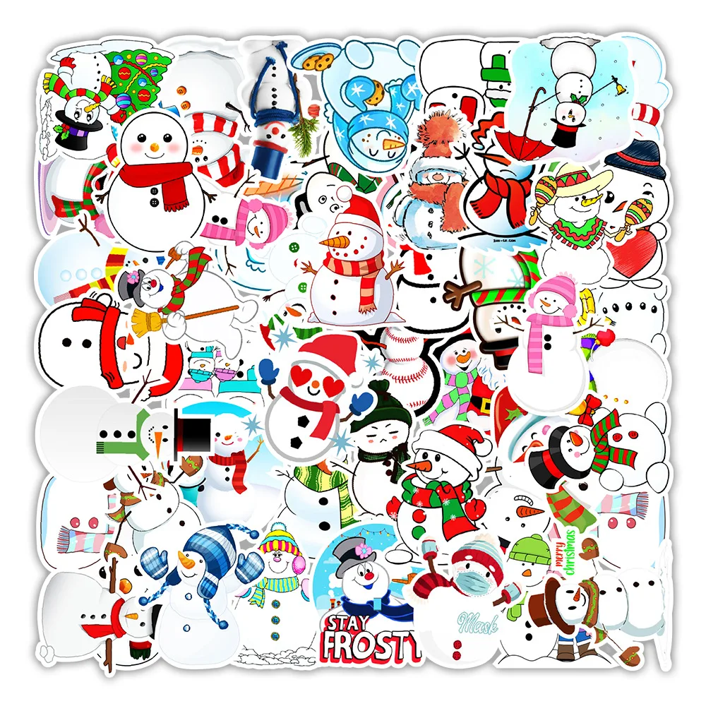 

50pcs Cute Snowman Stickers For Notebook Stationery Christmas Sticker Scrapbooking Material Craft Supplies Scrapbook Supplies
