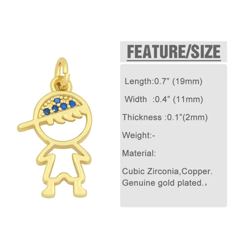 Gold Plated Cute Mini Boy and Girl Charms for Necklaces Fashion Copper Zirconia Pendants for Earrings chma091