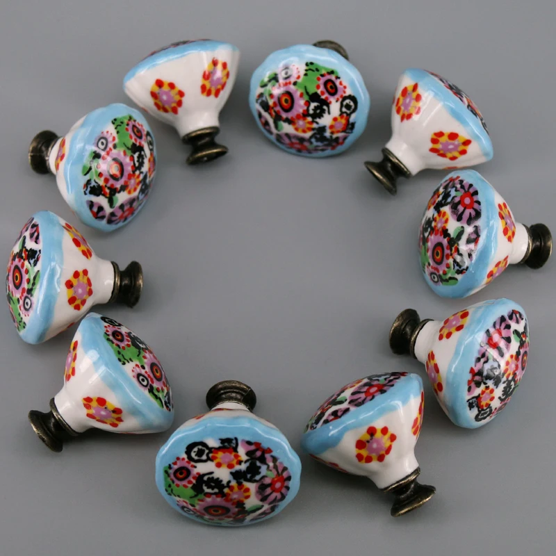 

10 шт. цветные керамические ручки, уникальная мебельная дверная фурнитура, кухонный шкаф, ручки для дома, декоративные аксессуары
