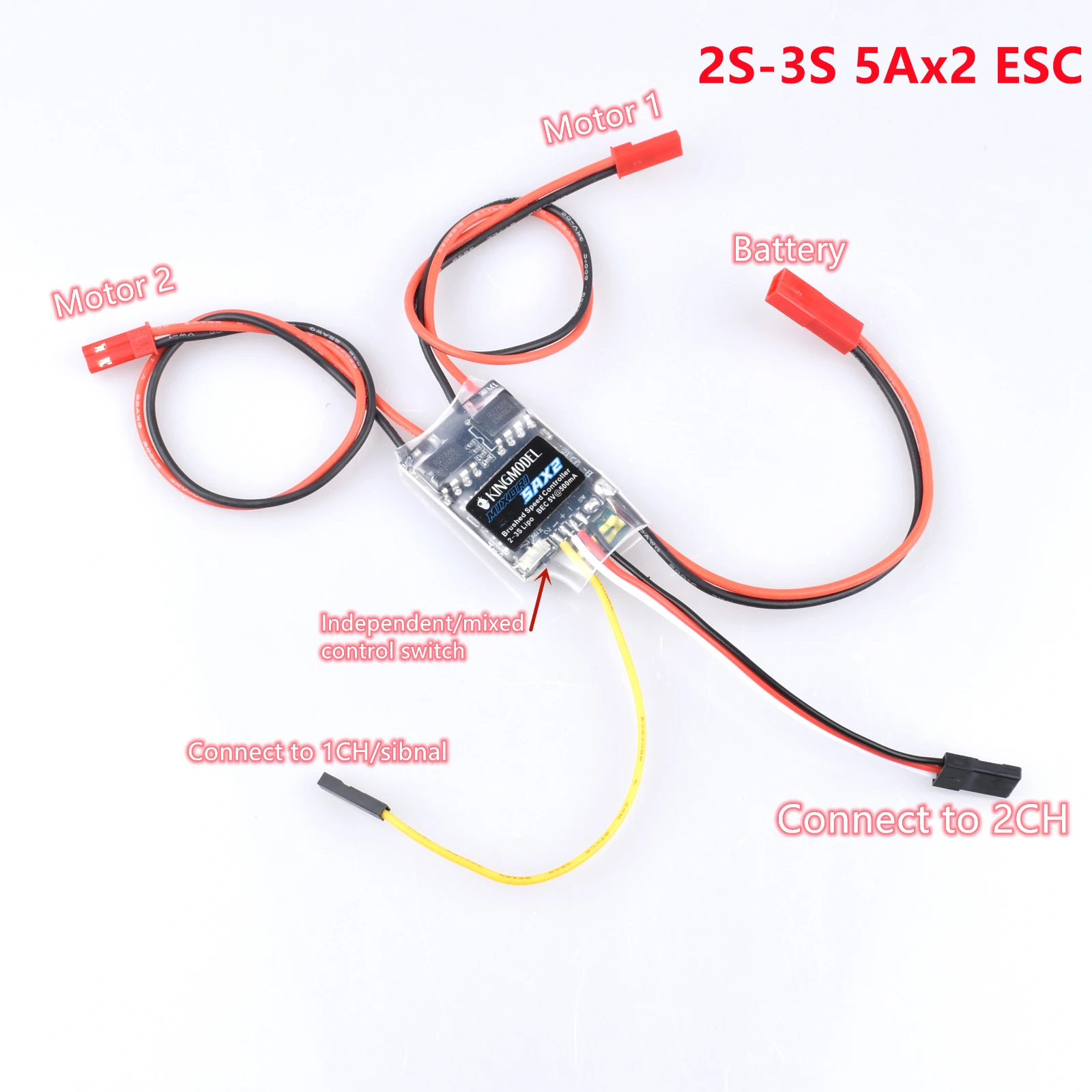 kingmodel Dual Way Bidirectional Brushed Esc 2s-3s Lipo 5a Esc Speed Control For Rc Model Boat/tank 130 180 Brushed Motor