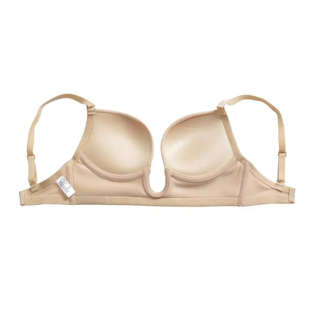 New Women Sexy Bras Deep V Plunge Push Up Padded Underwire Cross Backless Invisible Silicone Adjusted Bra
