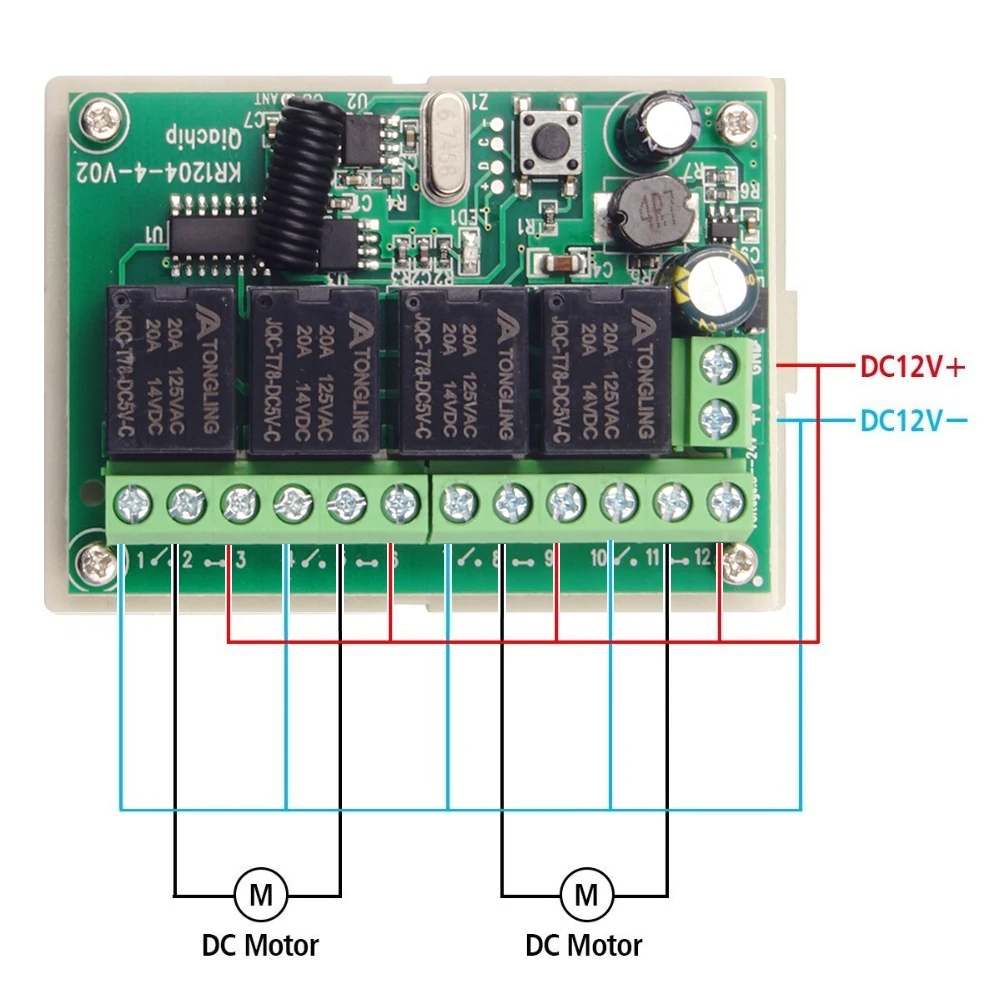 433MHz Receiver Module Wireless Remote Control Switch Motor Controller DC 6V 12V 24V 30V 4 Gangs Relay